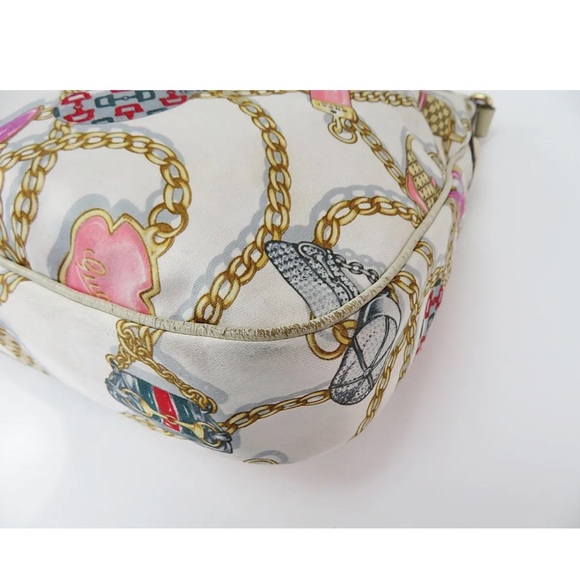Gucci White Satin Charmy Chain Printed Hobo Bag. Authentic. - Picture 6 of 16